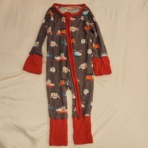 JuliaJude Bamboo Newborn Boy Emergency Vehicle Footie Pajama - Gray and Red